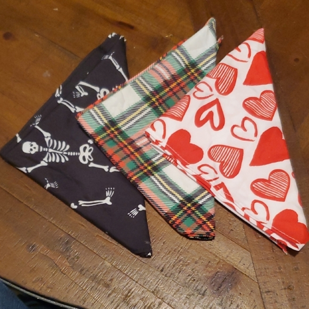 Dog Bandana Set - Skeleton, Plaid, and Heart Designs